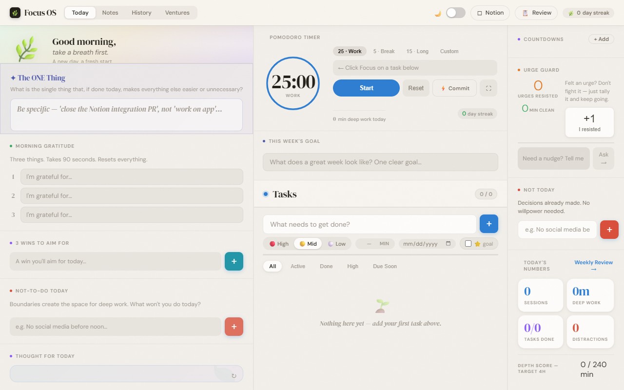 Focus OS dashboard
