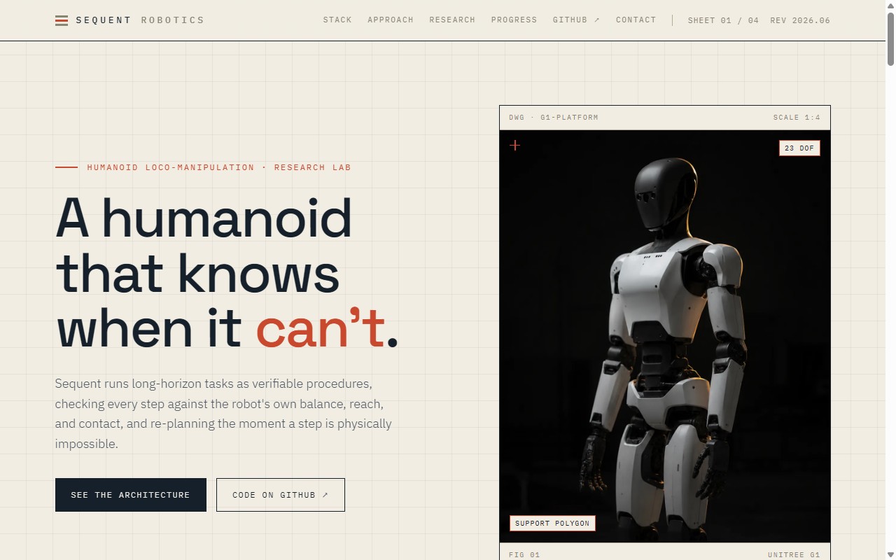 Sequent Robotics landing page