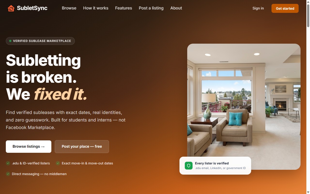 SubletSync landing page